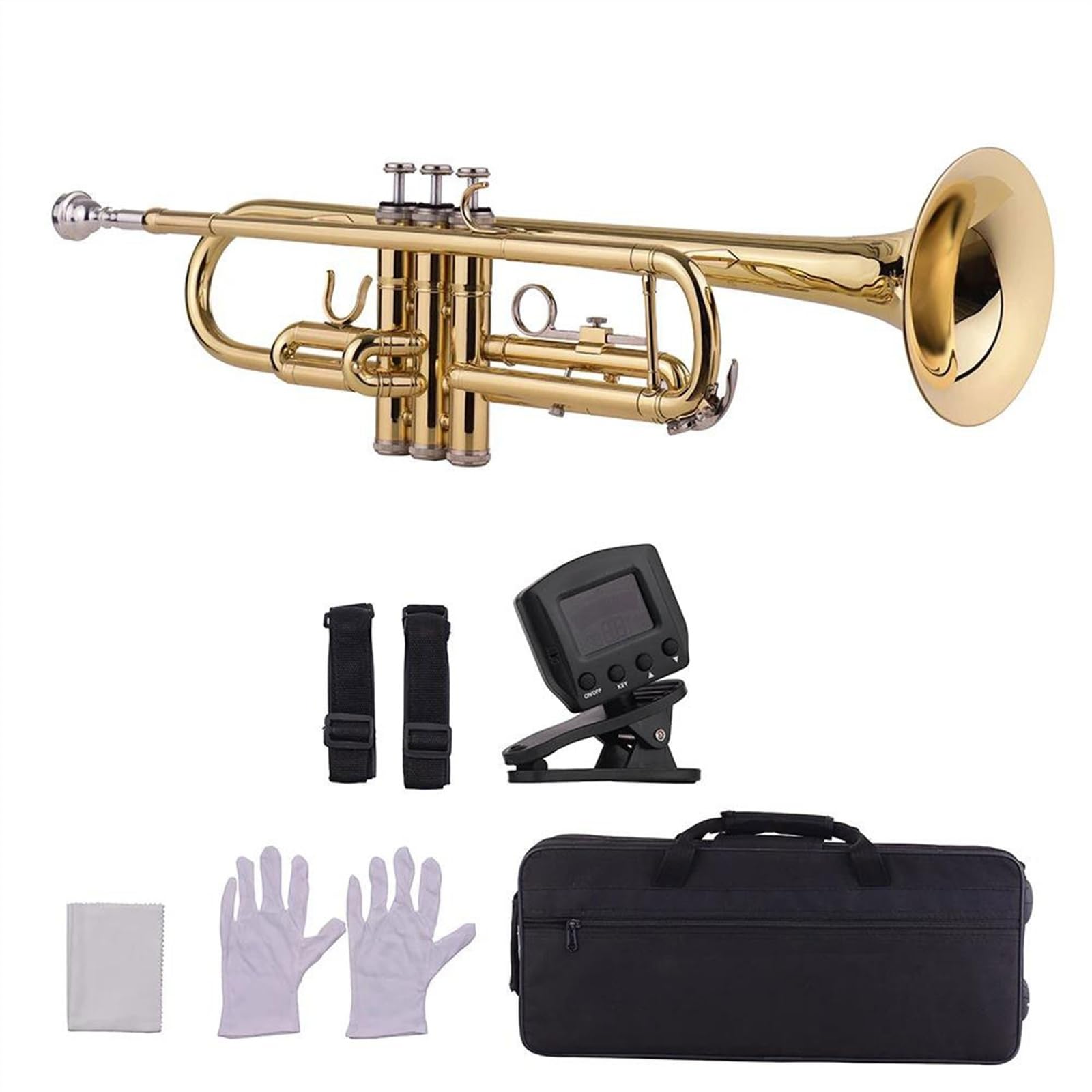 Standard Trompeten Standard-Bb-Messing-Trompete Tragetasche Handschuhe Stimmgerät Blasinstrument Professionelle Trompete Für Anfänger