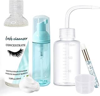 Lash Shampoo Concentrate, 100ml Eyelash Extension Cleanser Concentrate Foam Lash Cleaner Kits with Lash Brush for Home Salon Extension-Makes 30 Bottles 60ml Lash Shampoo
