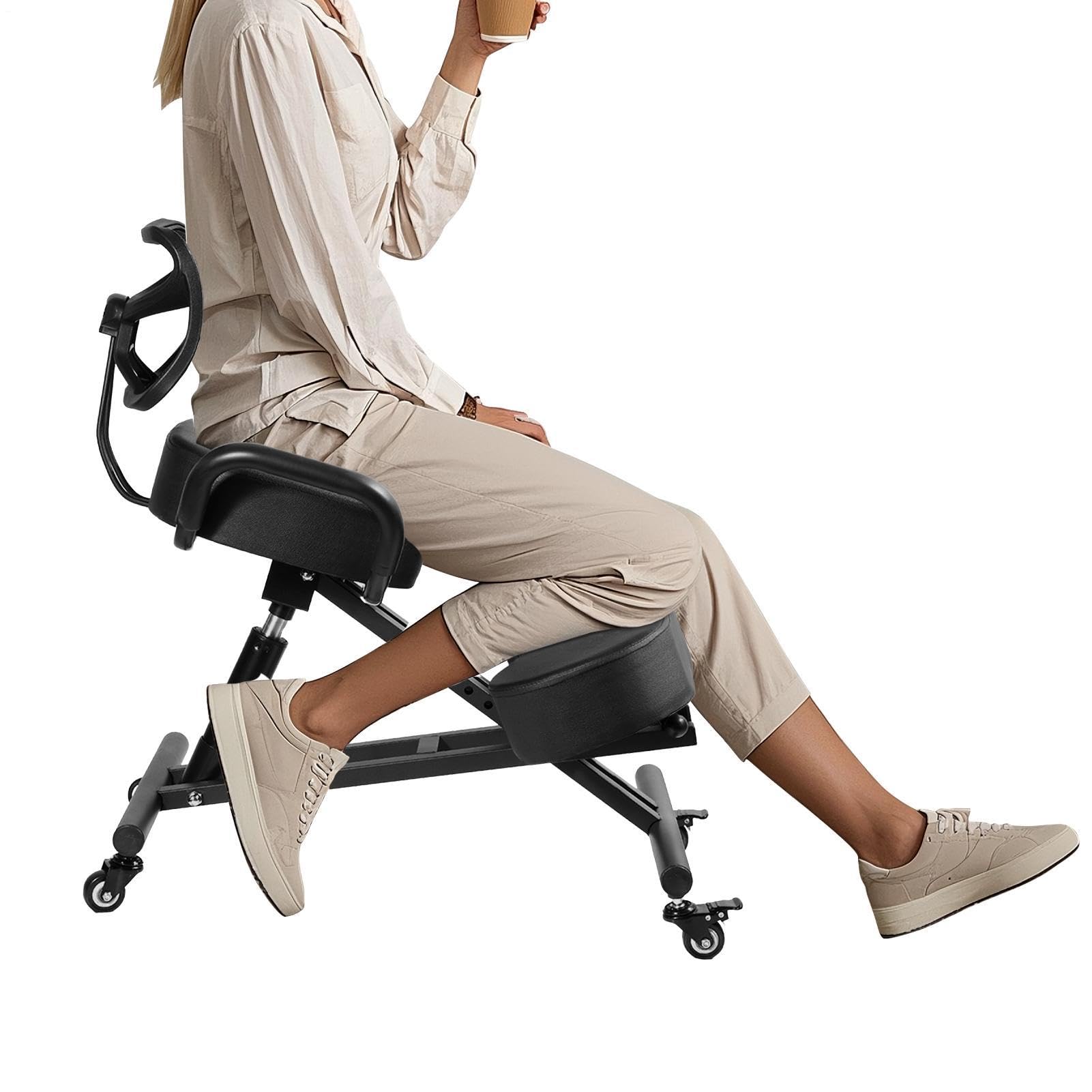 Kneeling Chair, Ergonomic Kneeling Chair with Back Support and 4" cushion