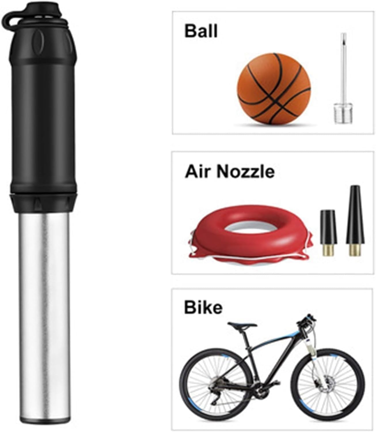 Mini Bike Pump Portable Compact Bike Pump High Pressure Frame 260PSI Air Hand Fits Presta Schrader and Woods Valves Aluminum Durable Tire for Road Mountain BMX Bikes Color Silv