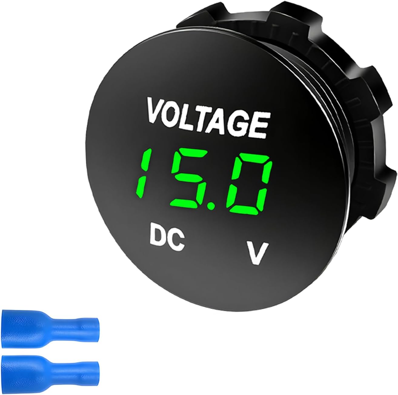 Sun Walker DC 12V 24V Voltmeter Gauge, Waterproof LED Digital Display Car Voltage Meter Round Panel Tester, Portable Mini Battery Monitor Indicator Replacement for Cars Trucks Boats (Green)