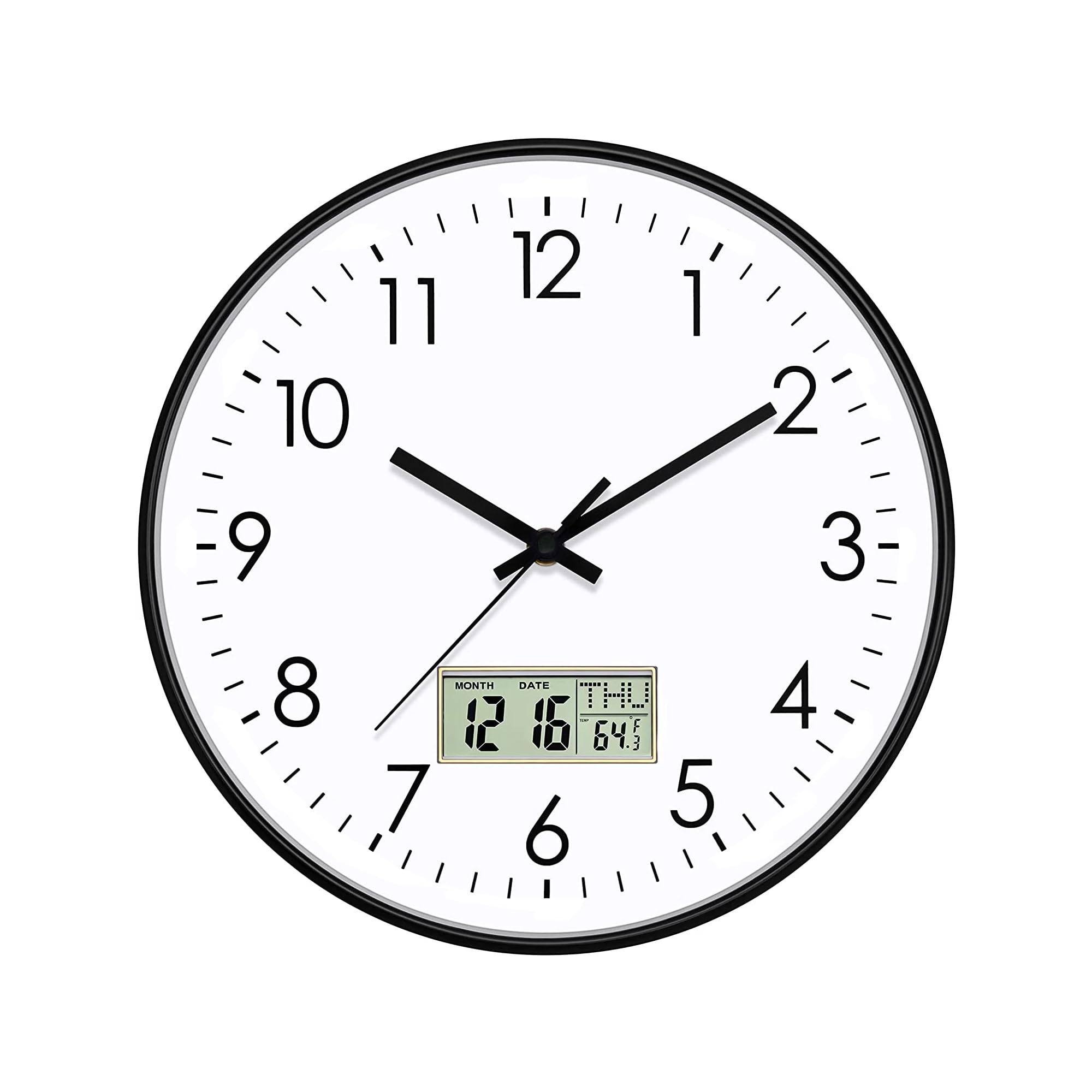 Atek Black 12 Inch Silent Non-Ticking Wall Clock Modern Timepiece, Battery Operated Quartz Analog Clock, Large Easy-To-Read Numbers, Quiet Sweep Movement For Home Office Kitchen Bedroom Decor