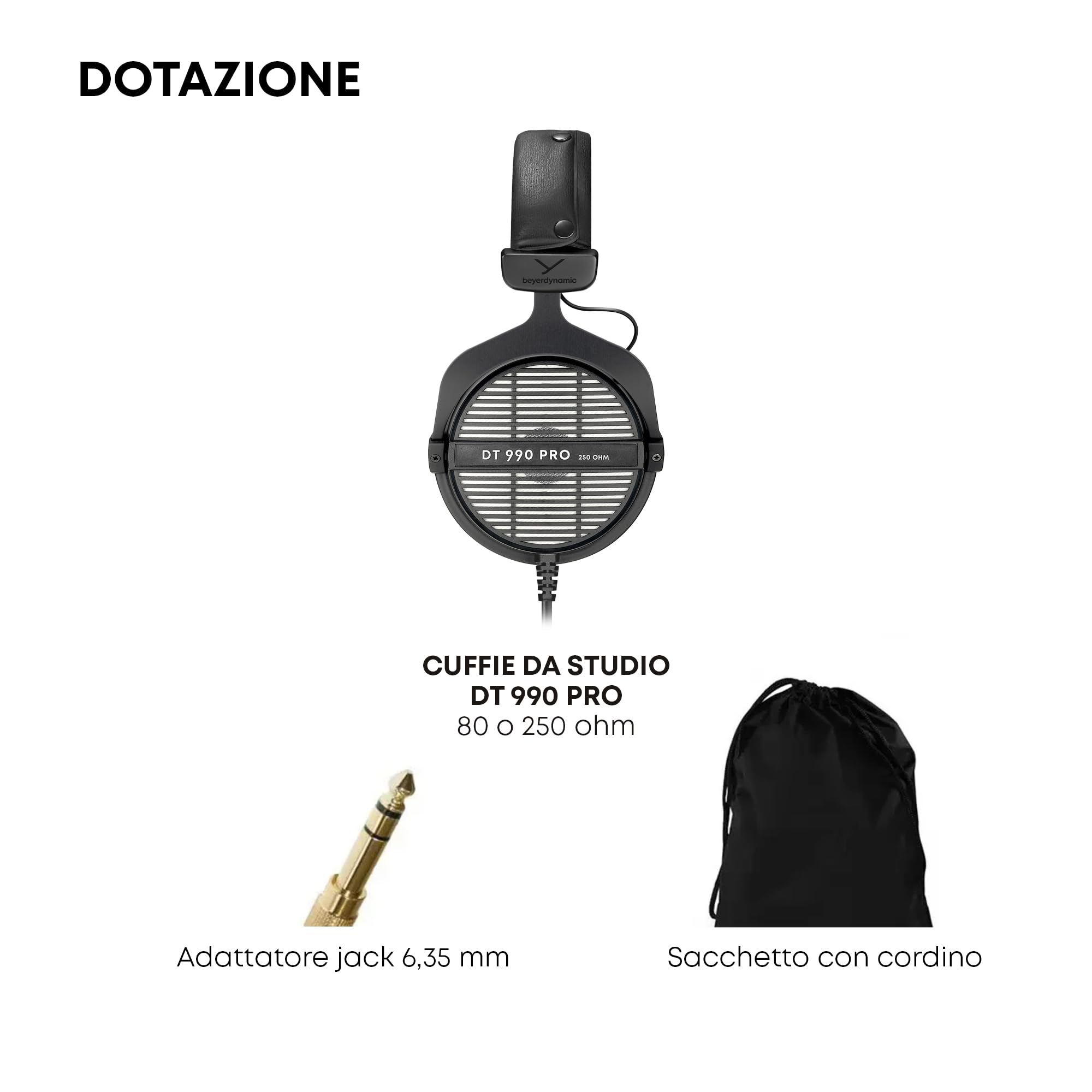 beyerdynamic DT 990 Pro con 250 Ohm, Cuffie da studio Over-ear cablate monofacciali per mixaggio, mastering e editing. Prodotto in Germania.