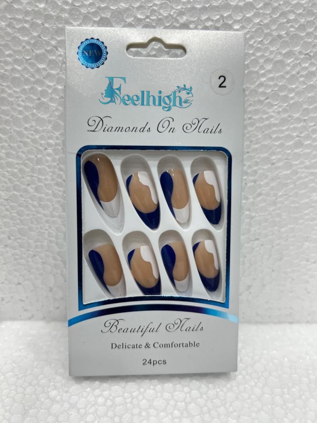 Feelhigh Stick On Nails 24 Reusable Artificial Fake Nail Set| Lightweight & Long Lasting| Easy To Use| Quick Fix For Festivals & Special Occasions, Delicate & Comfortable (02)