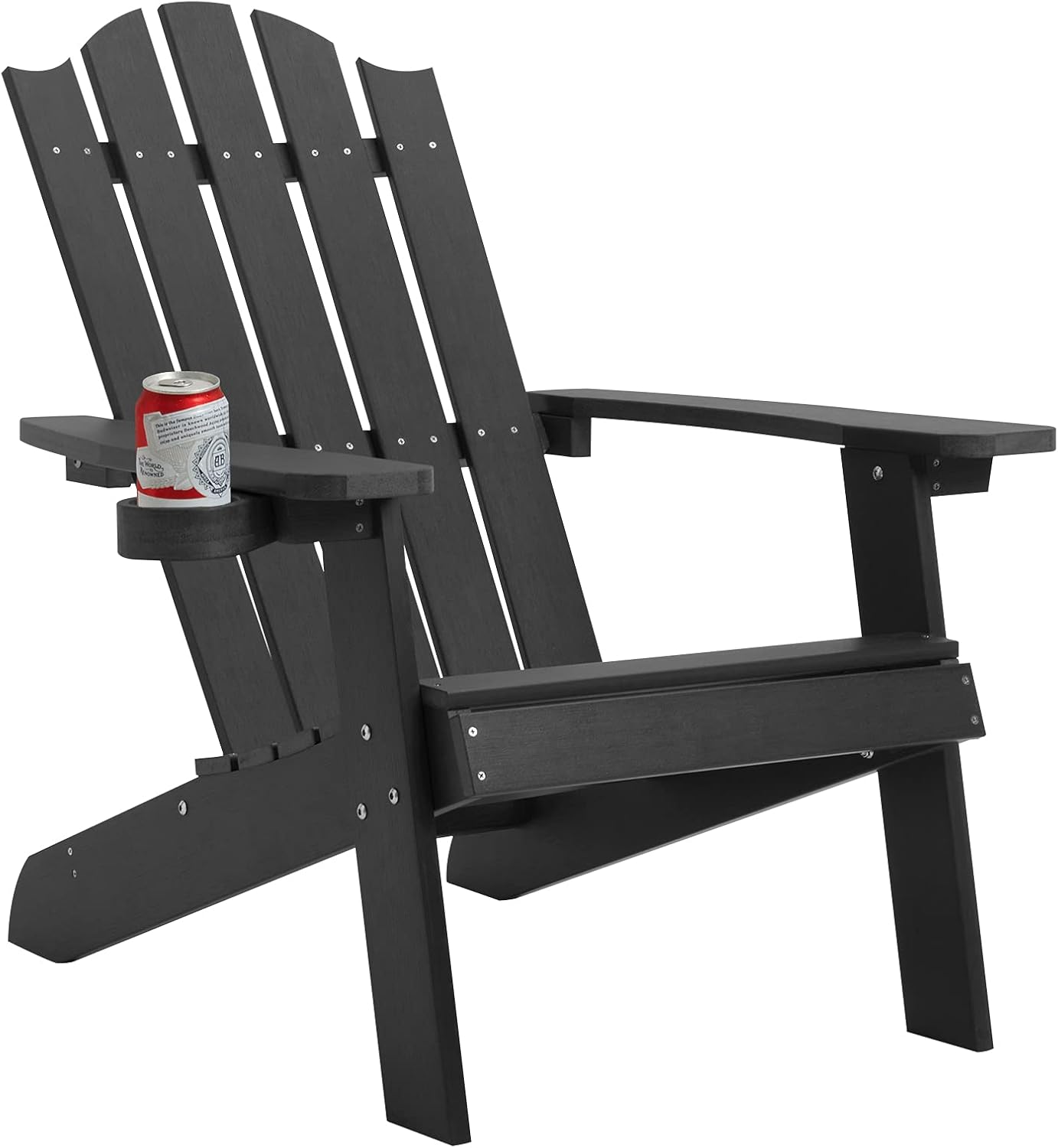 Melucivi Adirondack Chair Weather Resistant with Cup Holder, Fire Pit Chair Patio Outdoor Garden Resin Adirondack Chair for Adult, Black with Wood Grain