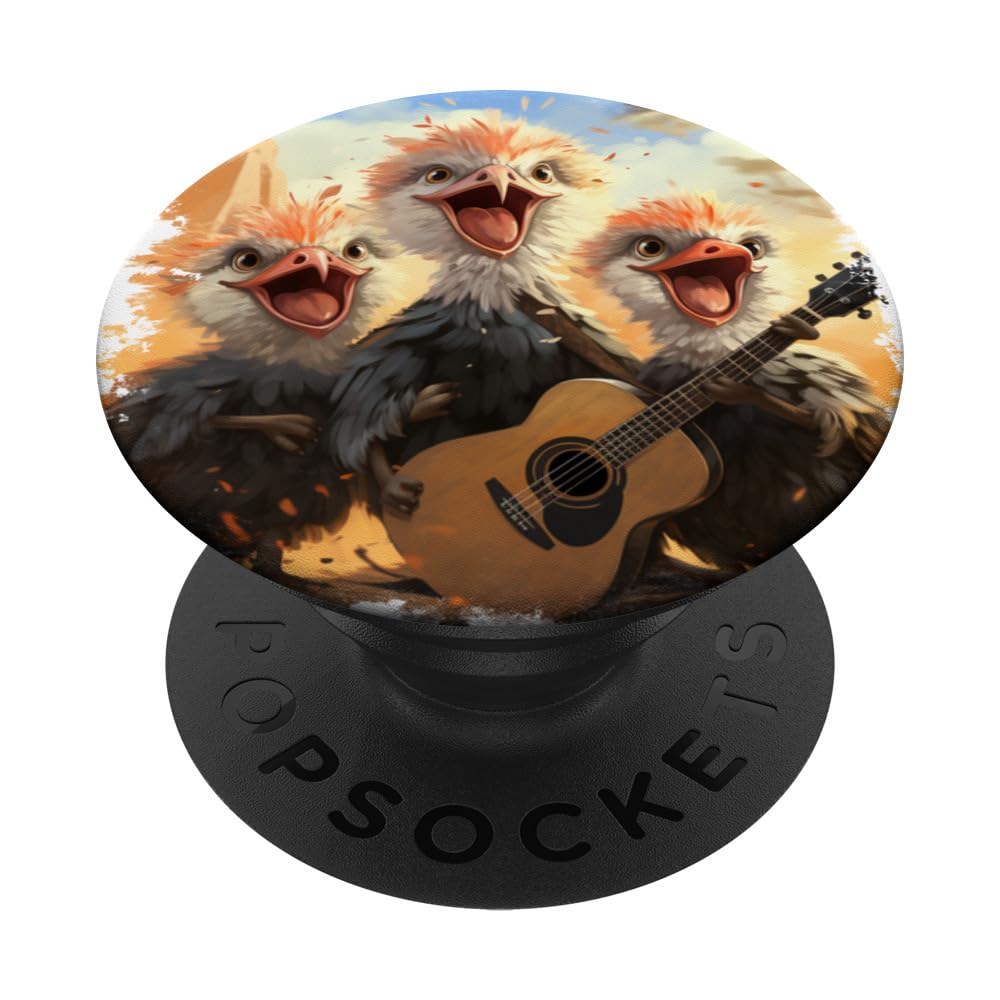 three anime ostrich birds boy band playing guitar in canyon PopSockets Standard PopGrip