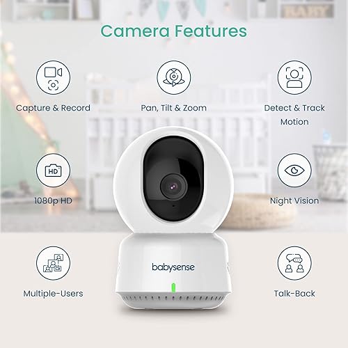 Miniatura 2 de Babysense Ver monitor inteligente WiFi para bebé, cámara de 1080p, visión nocturna HD, detecta y rastrea movimiento, captura y graba - Tarjeta SD