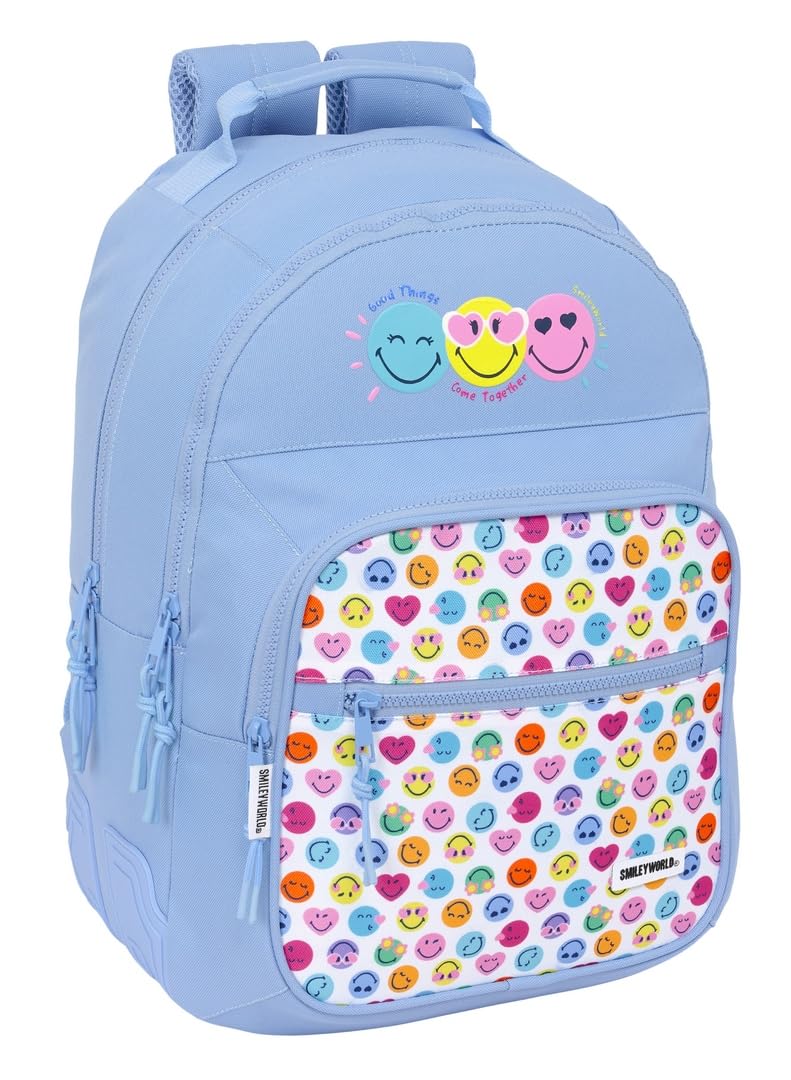 Sac à dos adaptable à chariot Safta Smiley en tissu recyclable bleu résistant