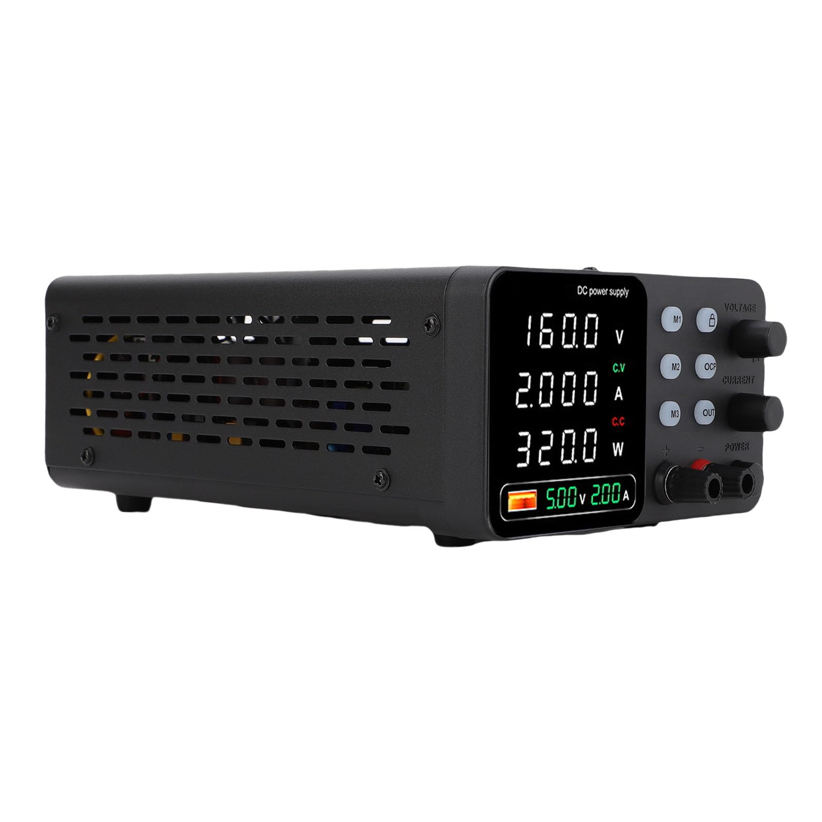 Eujgoov Zasilacz DC Regulowany 0-30V 0-10A z regulacją enkoderową i Szybkim ładowaniem USB, Przycisk Włączania/wyłączania Wyjścia do Ciągłej pracy. (Wtyczka UE 230 V)