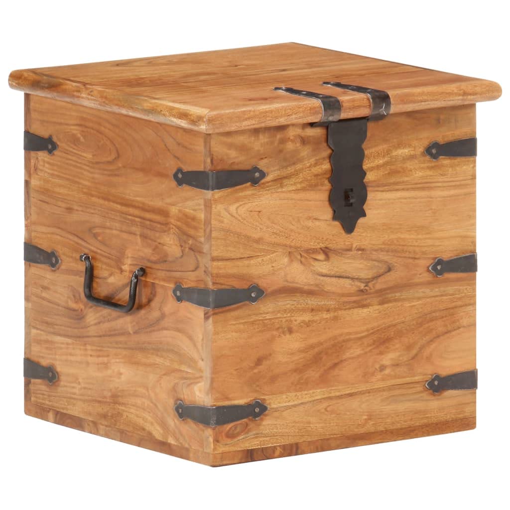 Baúl de madera maciza de acacia, 40 x 40 x 40 cm