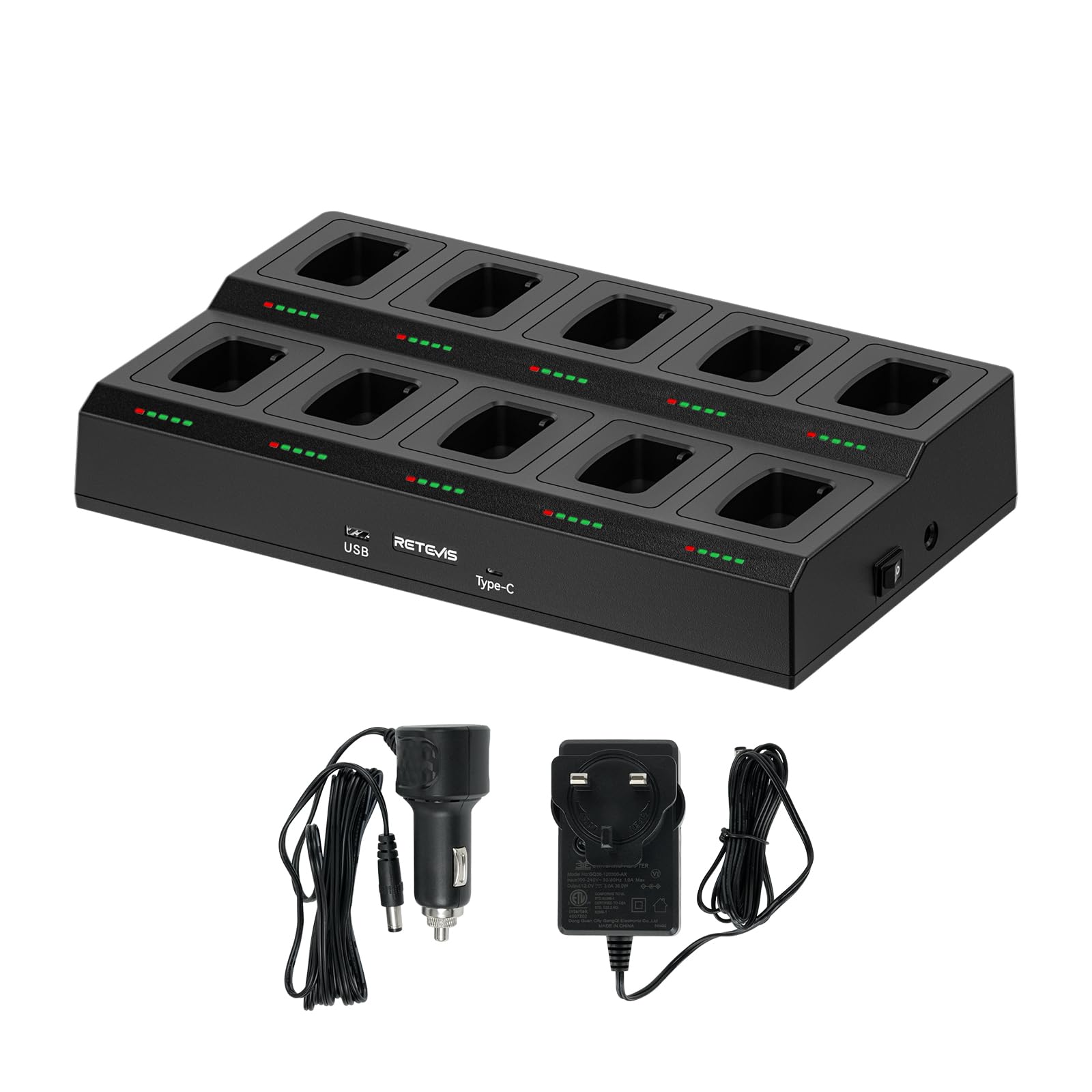 Retevis H777 10 Way Walkie Talkie Charger, Charging Dock with Multi Protection, 5 LED Indicators, AC/DC Adapter