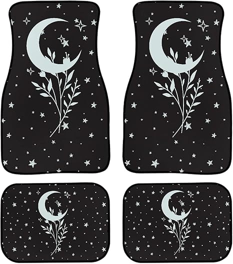 YSTARDREAM Star Moon Carpet Protector Mat Car Accessories for Women Men Front and Rear Car Floor Mats Set of 4 Universal Fit Non-Slip Washable and Easy to Clean