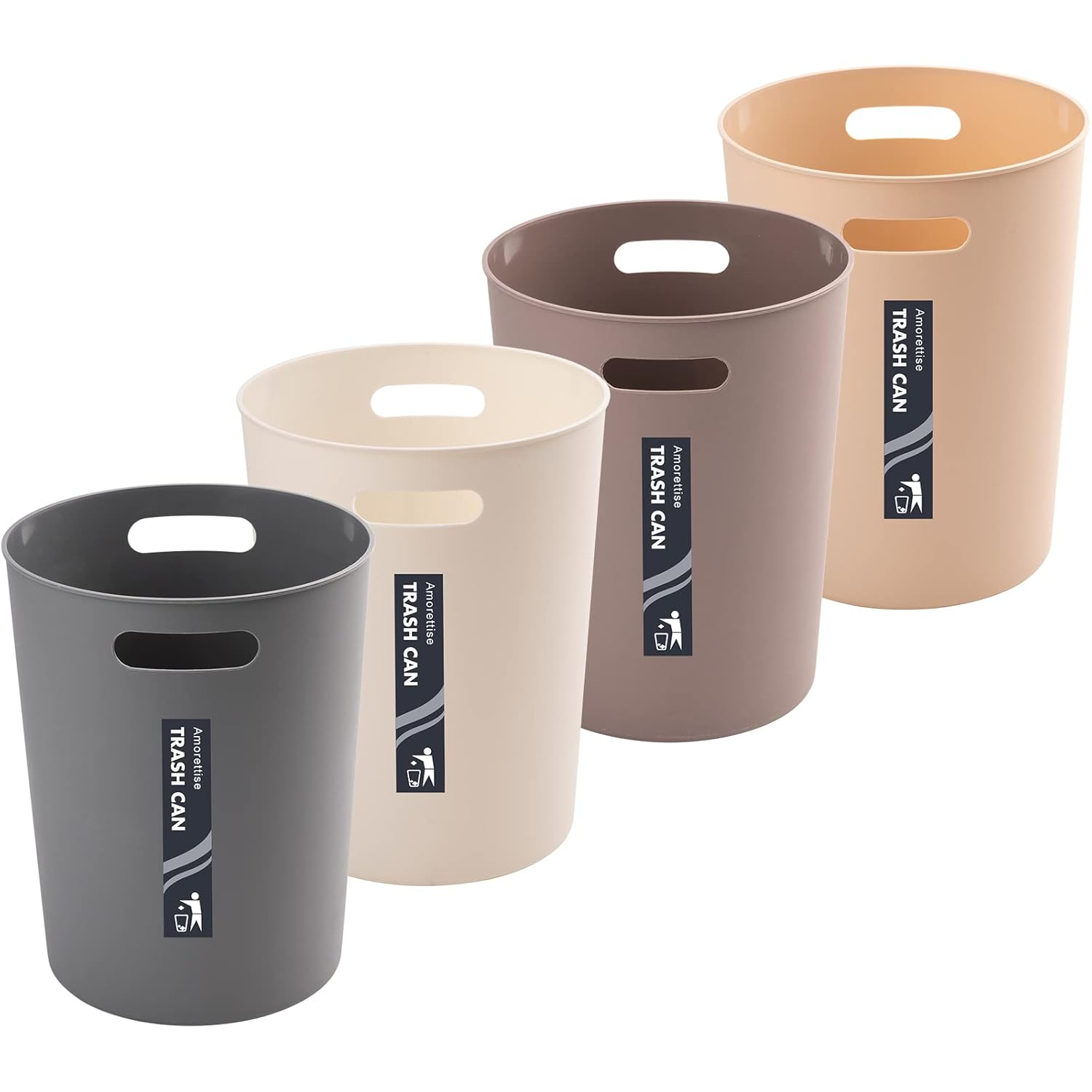 4 Pack Small Trash Can for Bathroom - 3 Gallon/12-Liter Wastebasket, Round Plastic Garbage Container Bin for Bedroom Office. Multi-2 L