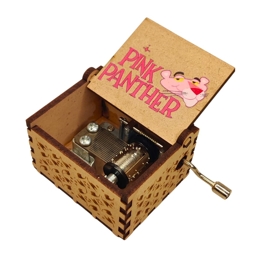 Zesta Pink Panther Wooden Musical Box Gift | Vintage Music Crank Mini Collectible for Girlfriend, Boyfriend, Husband, Wife | Unique Musical Gifts for Music Lovers | Classic Wooden Box