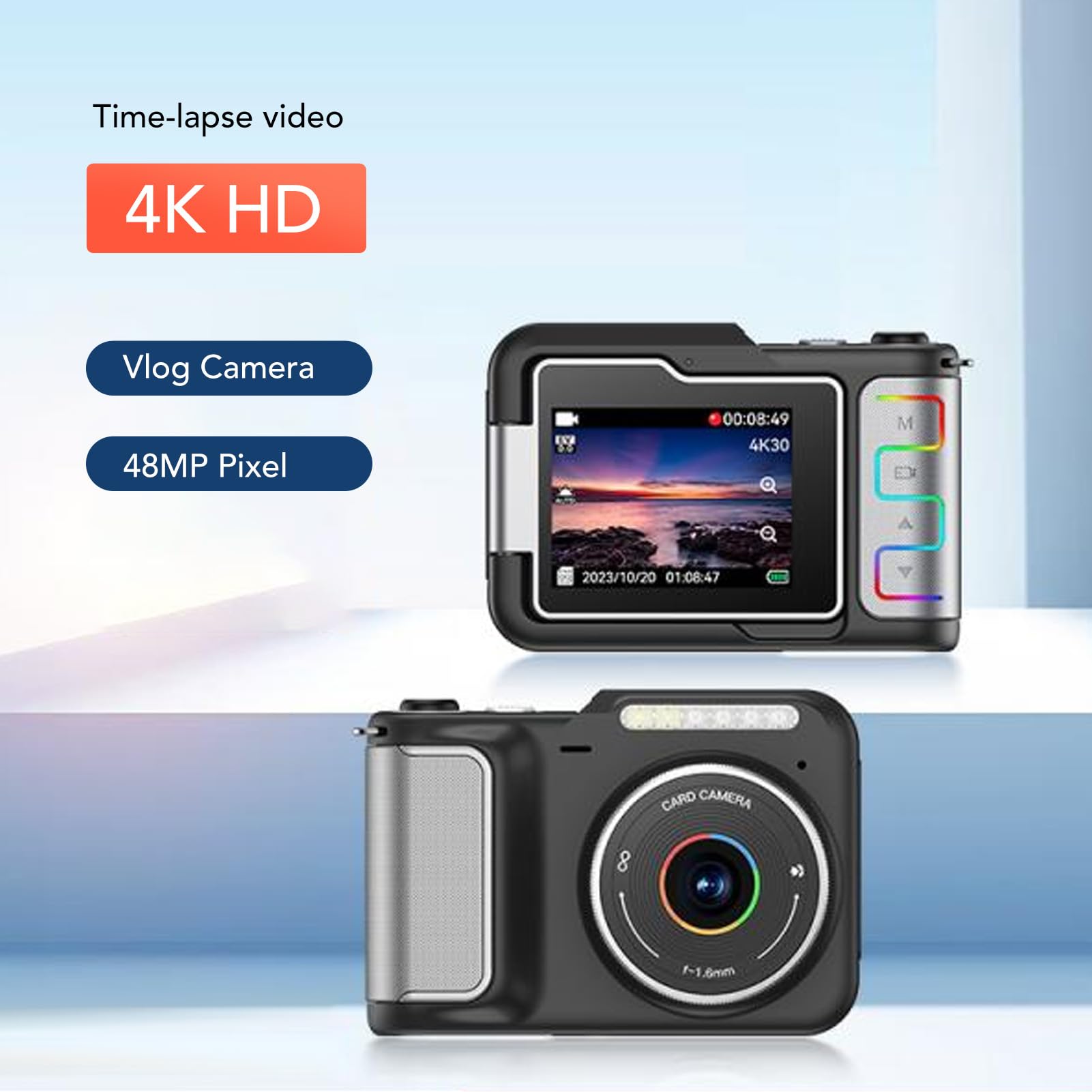 Fotocamera Digitale 4K da 48 MP, Visione Notturna, Time Lapse, Webcam, Rallentatore per Fotografia, Vlogging, Streaming Live