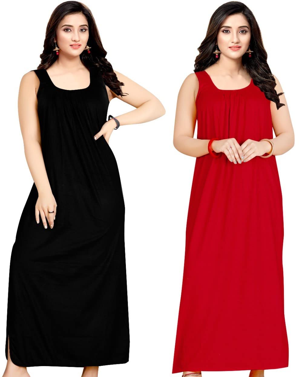 brouzzz4u Women's Hosiery Cotton Maxi Nighty for Women Sleeveless Midi Slip Nightgown Nightdress Sleepwear Camisole Chemise Solid Petticoat Nighty for Women (Free Size_Pack of 2)-picture-47