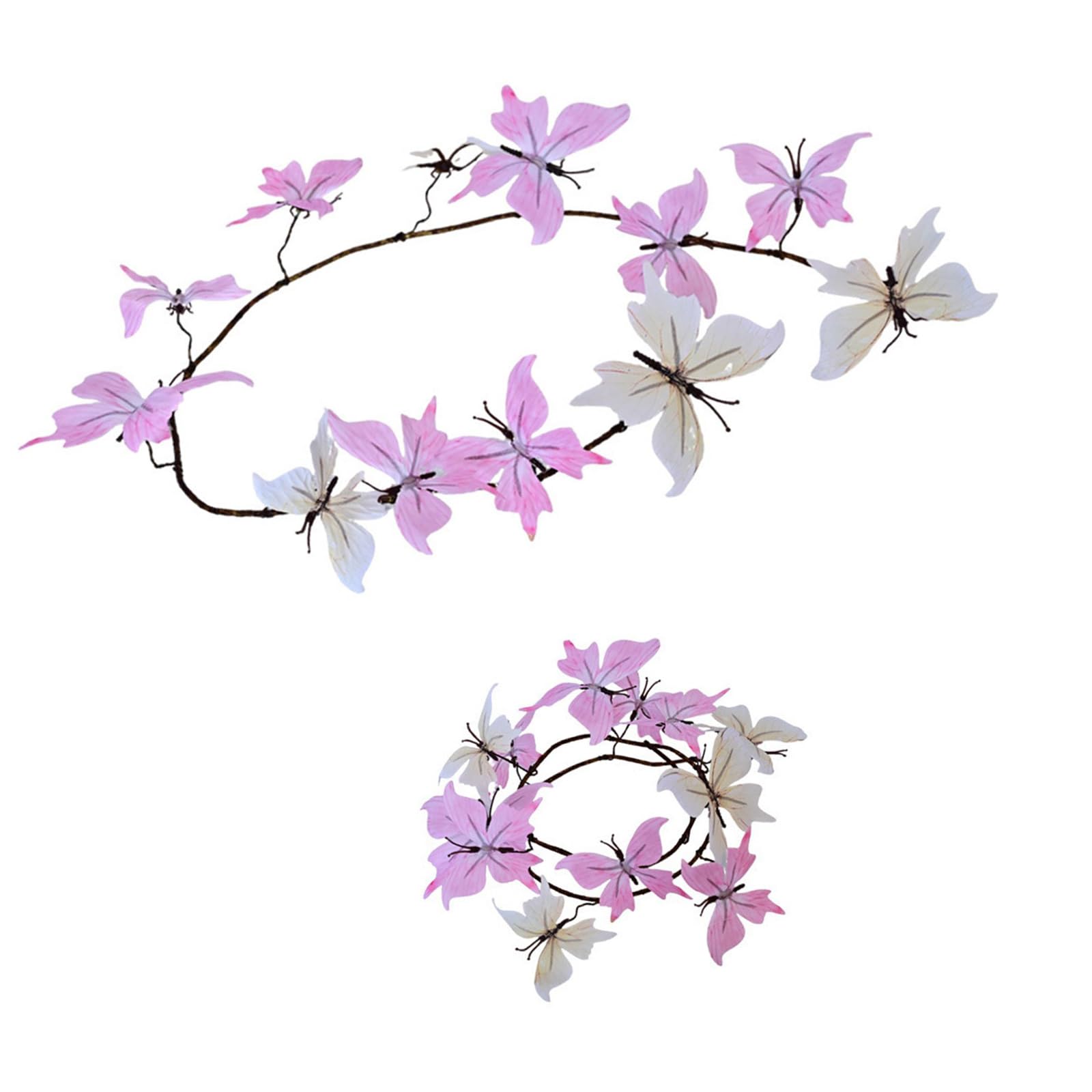 Tsophreniq Of 2 Bright Gradual Butterfly Vine Garlands Silk Fabric Craft Festival Ornament Seasonal Wall Hanging Decors Artificial Flower Wreath Decors