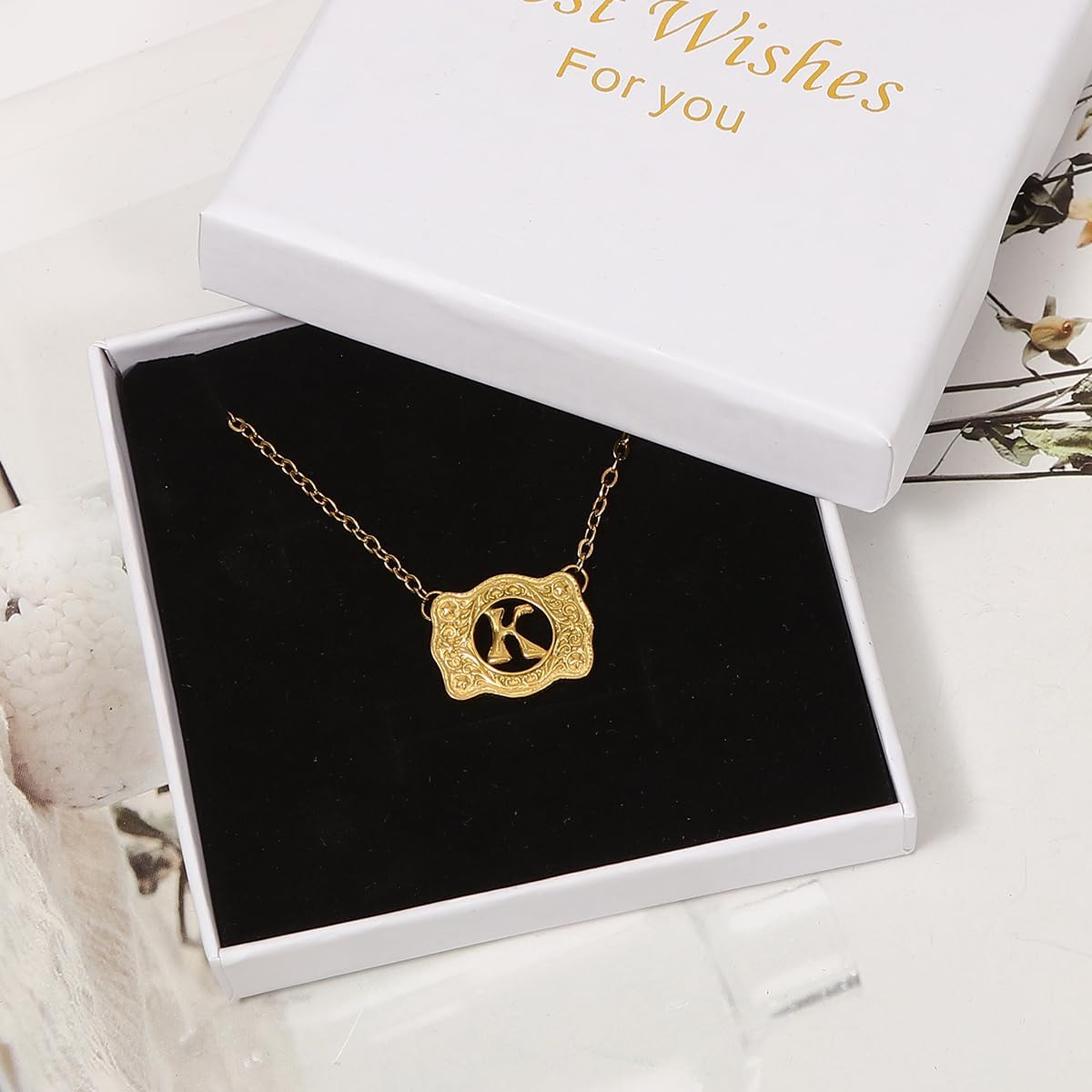 14K Gold Belt Buckle Necklace Western Style Initial Letter Pendant Necklace, Decorative Belt Buckle Frame Design - Image 2