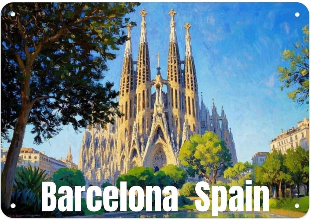 Barcelona Spain Vintage Tin Signs Wall Art Decor Plaque for Cafe Farm Fishing Garage Garden Yard 8 x 12 Inch