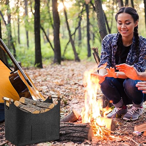 XXL Brennholzkorb 2 Stücke Filzkorb extra dicker Filz und verstärkter Griff | Faltbarer Holzkorb Filztasche als Aufbewahrungskorb für Einkauf, Holz, Zeitung oder Brennholz