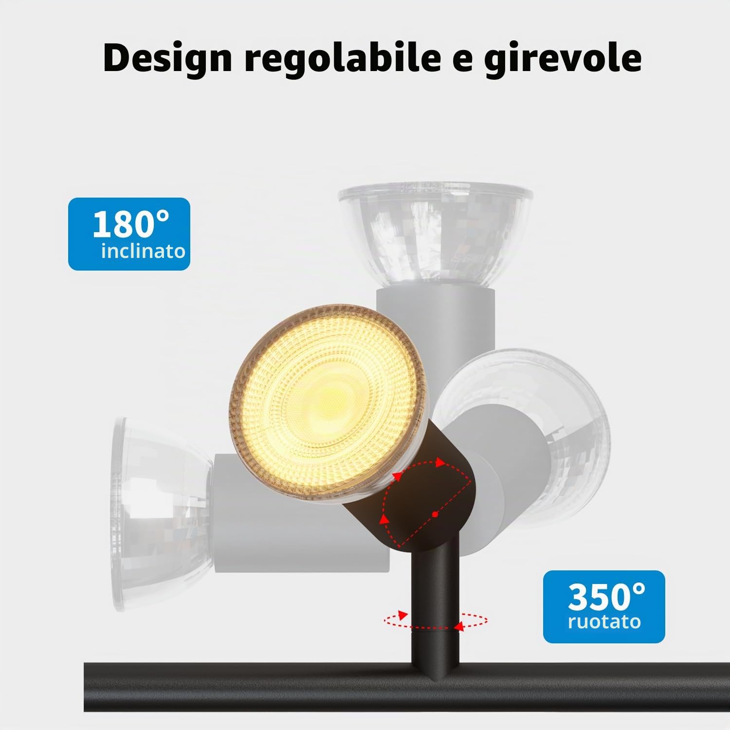 LVWIT Faretti LED da Soffitto Orientabili con 6 Luci GU10, Faretto da Interno Nero Moderna, Faretti Soffitto per Barra, Salotto,Cameretta, Cucina (Senza Lampadina)