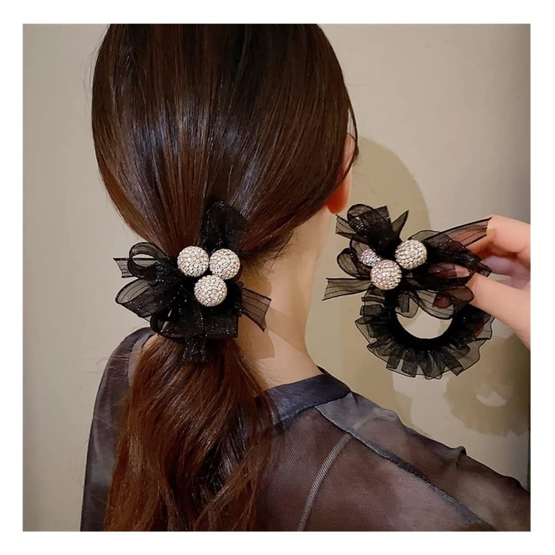Feste Elastici Capelli 3pcs Bow Knot Organza Hair Ring Female Ball Bead Headgear Summer Ponytail Rubber Band Decorazione