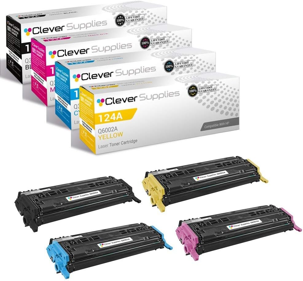 CS Compatible Toner Cartridge Replacement for HP 2600n Q6000A Black Q6001A Cyan Q6002A Yellow Q6003A Magenta HP 124A 1600 2600N 2600DN 2605 2605DN 2605DTN CM1015 CM1015MFP CM1017 4 Color Set