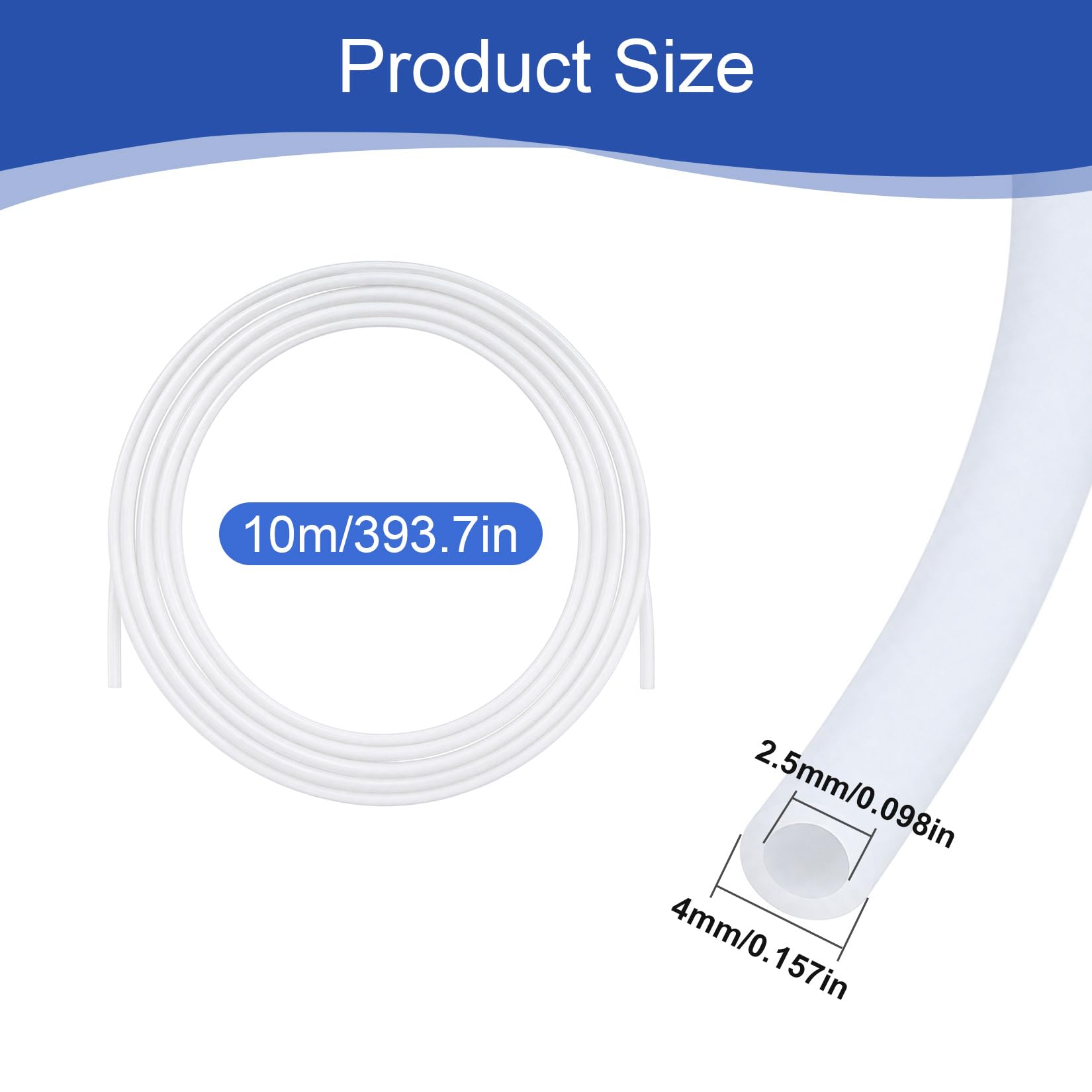 Przewód PTFE 1.75mm do Drukarki 3D, 10M 4x2.5mm Średnica Wewnętrzna Bowden | Rurka PTFE kompatybilna z filamentem 1,75 mm i modelami Creality K1/K1 Max/Ender 3 V3, Bambu Lab, Anycubic Kobra.