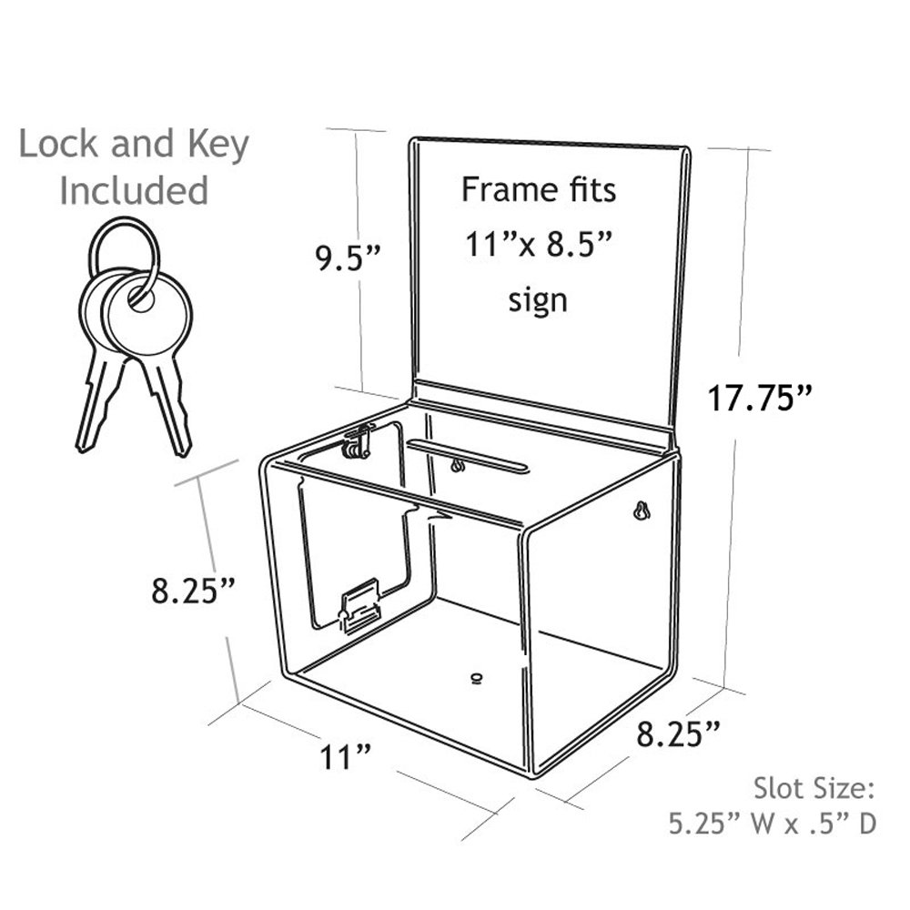 Azar Acrylic Suggestion box with Pocket, Lock and Keys, Clear