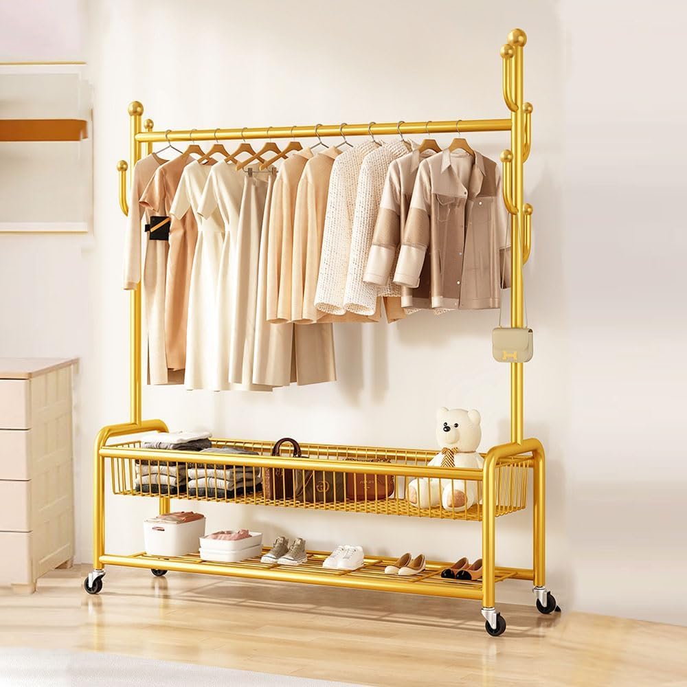 Amazon｜LNYCJP ハンガーラック 2メッシュ棚付き パイプハンガーラック