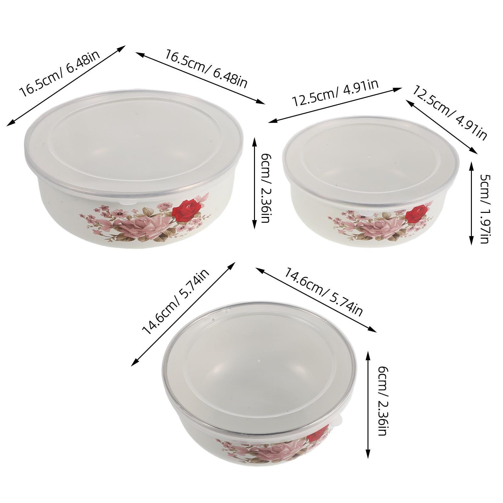 TIDTALEO Set 3 Pezzi Ciotole Smaltate con Coperchio Vintage per Conservazione Alimenti Resistente e Impilabile, Adatte per Uso in Cucina e Casa