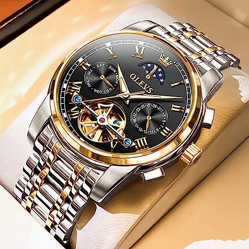 Image of OLEVS Men Watch Automatic Mechanical Skeleton Moon Phase Dress Business Stainless Steel 3AT Waterproof Luminous Men Wrist Watch