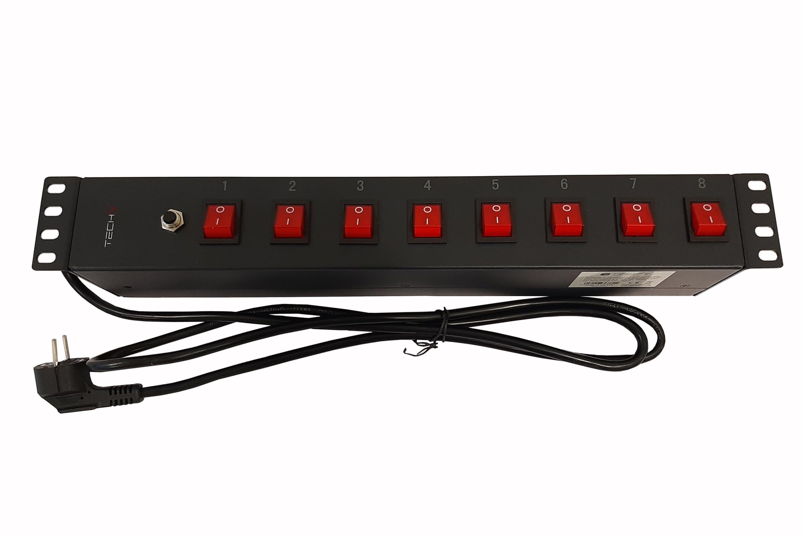 Techly Professional 367829 Multipresa a 8 Posti da Rack 19" con 8 Interruttori Luminosi 1,5U Nero