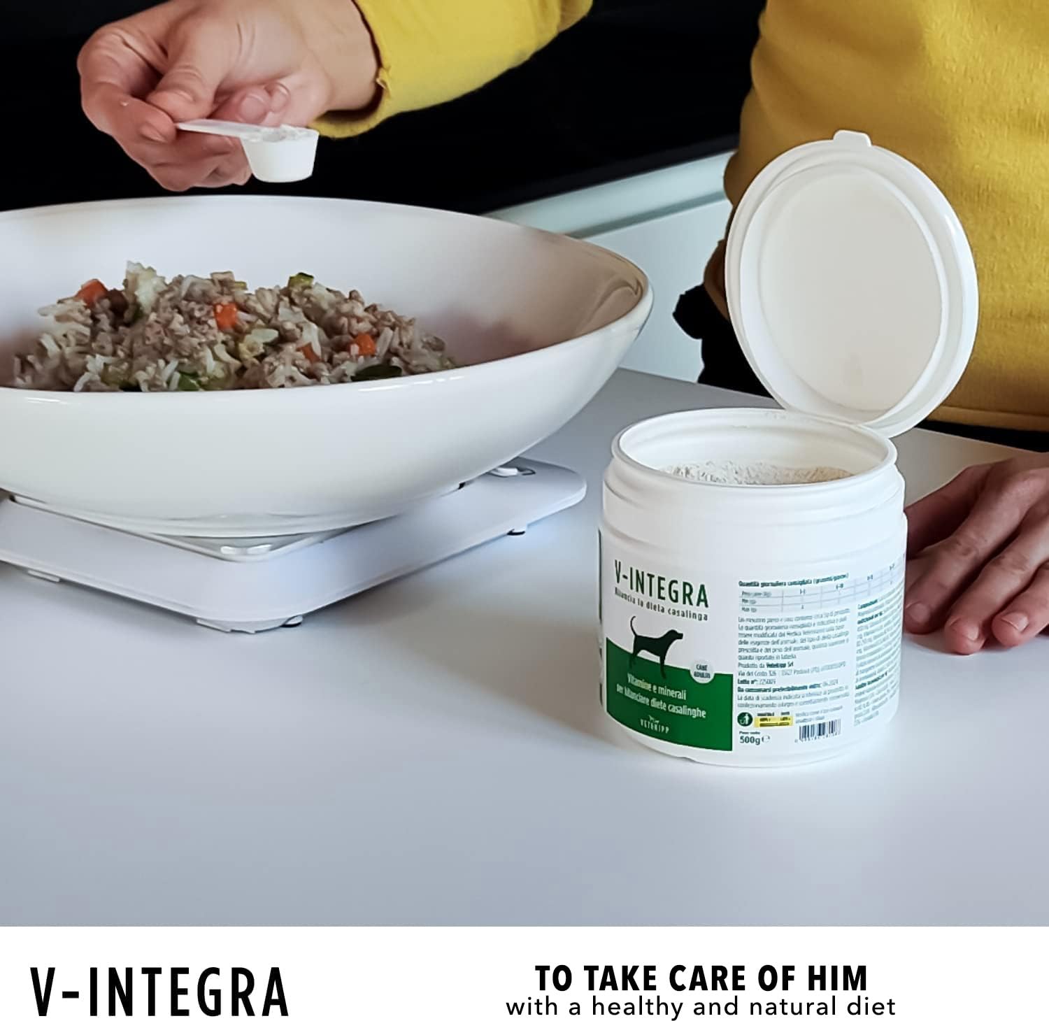 V-INTEGRA Cane Adulto (Erwachsener Hund) - Komplettes Vitamin- und mineralstoffreiches Ergänzungsfuttermittel für Heim-Diät - und Barf-Ernährung von Erwachsener Hunden - 500g - Made in Italy