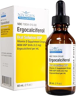 - Nivagen Vitamin D2 Liquid Drops 8,000 USP (Ergocalciferol) | 400 IU per Serving | 2 Drops Once Daily | 1,200 Servings, 60ml (2 fl. oz) | Faster Absorption | Bone, Muscle & Immune Support | Made in USA