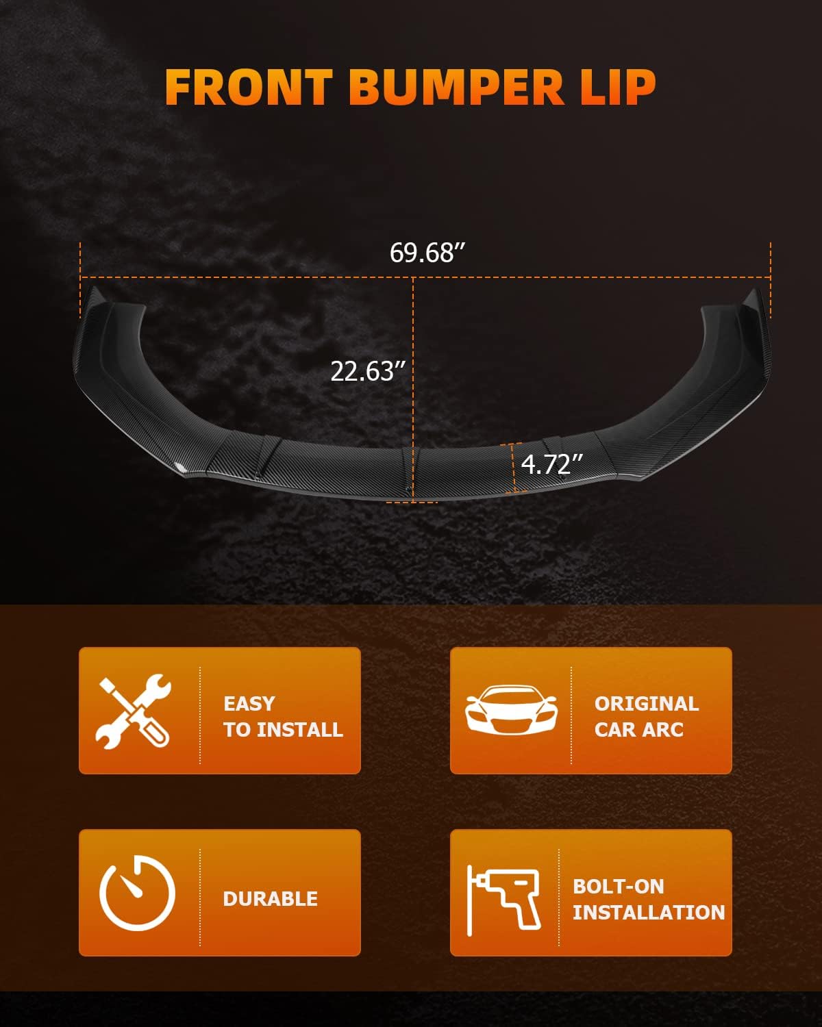 FINDAUTO PP Car Front Lip Body Kits Universal Glossy Carbon Look Front Bumper Lower Lip Splitter Spoiler