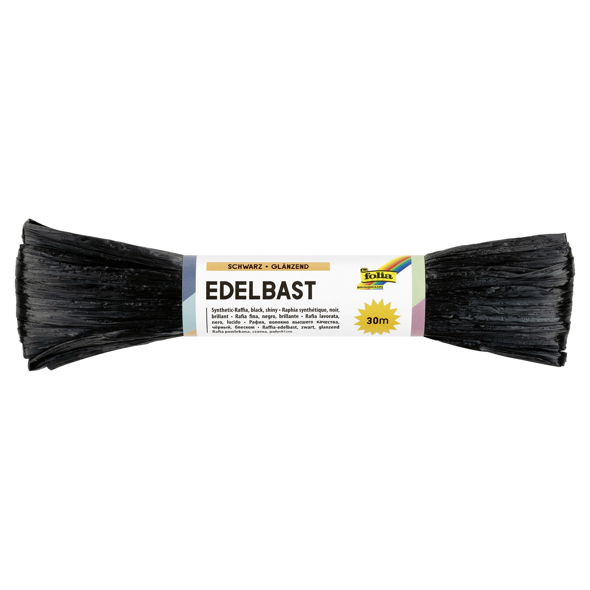 folia 9290 Raffia Edelbast, 1 Bundle of 30 m in Black, String Made of Shiny Synthetic Fibre, Ideal for Crafts, Decoration or for Arrangements, Bouquets and Other Floristry Work
