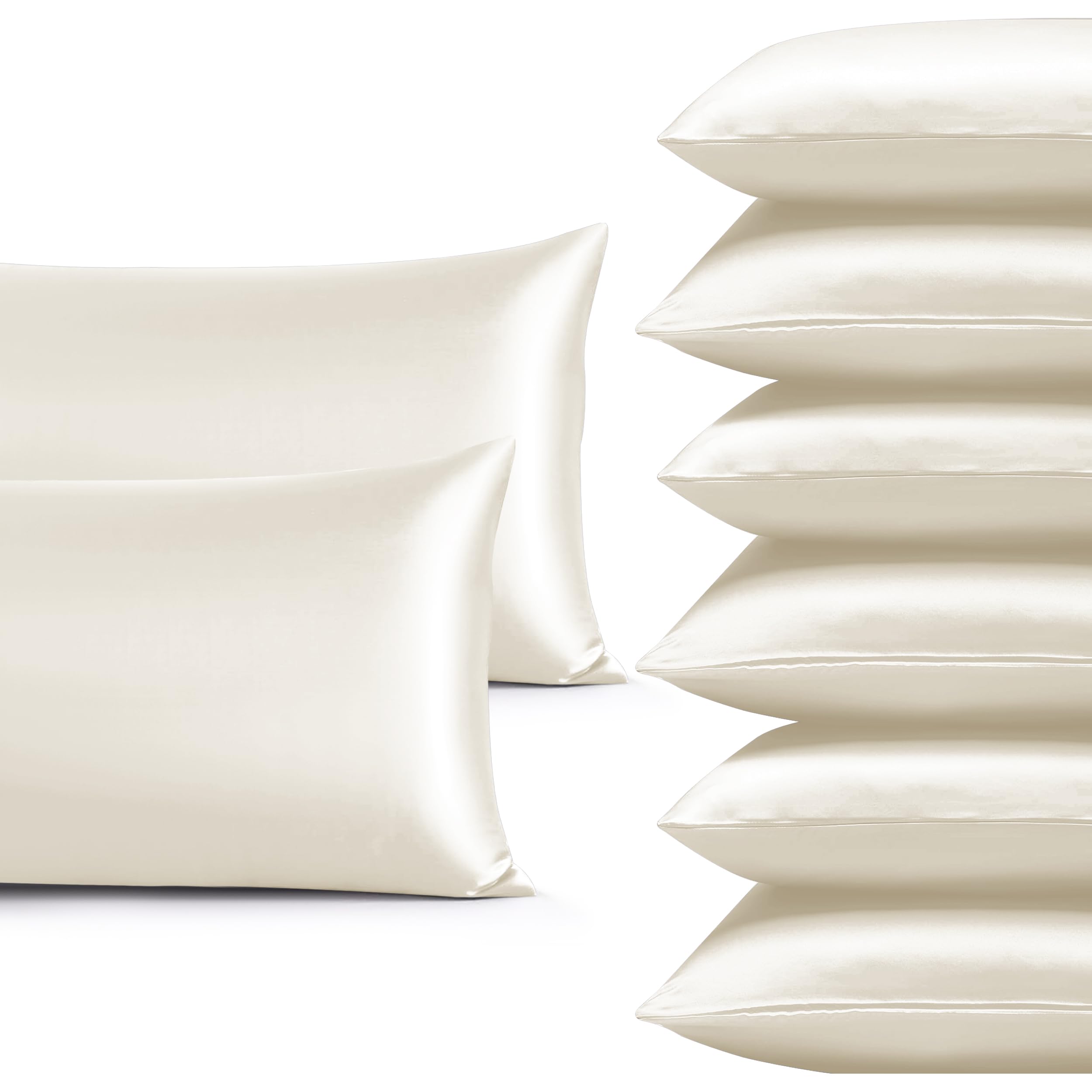 Imperial Rooms Satin Pillowcase 8 Pack – Satin Silk Pillowcases for Hair and Skin, Gifts for Women – Ivory Pillow cases with Envelope Closure (50x75 cm)
