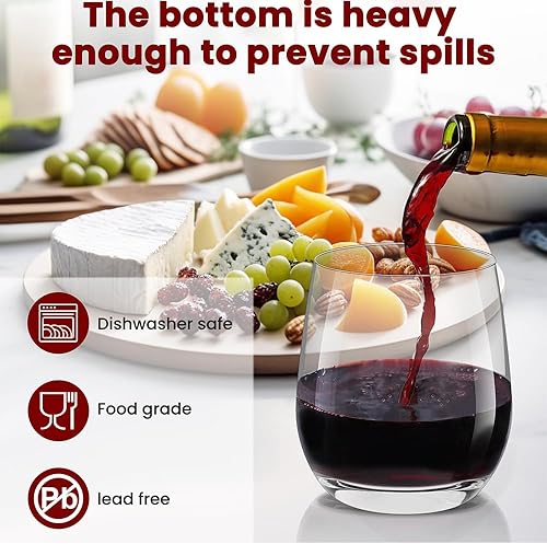 Miniatura 7 de Copas de vino sin tallo de 12 onzas, vasos de whisky, vasos de bebidas, juego de 4 ideales para beber vino, whisky o jugo, vasos de vidrio