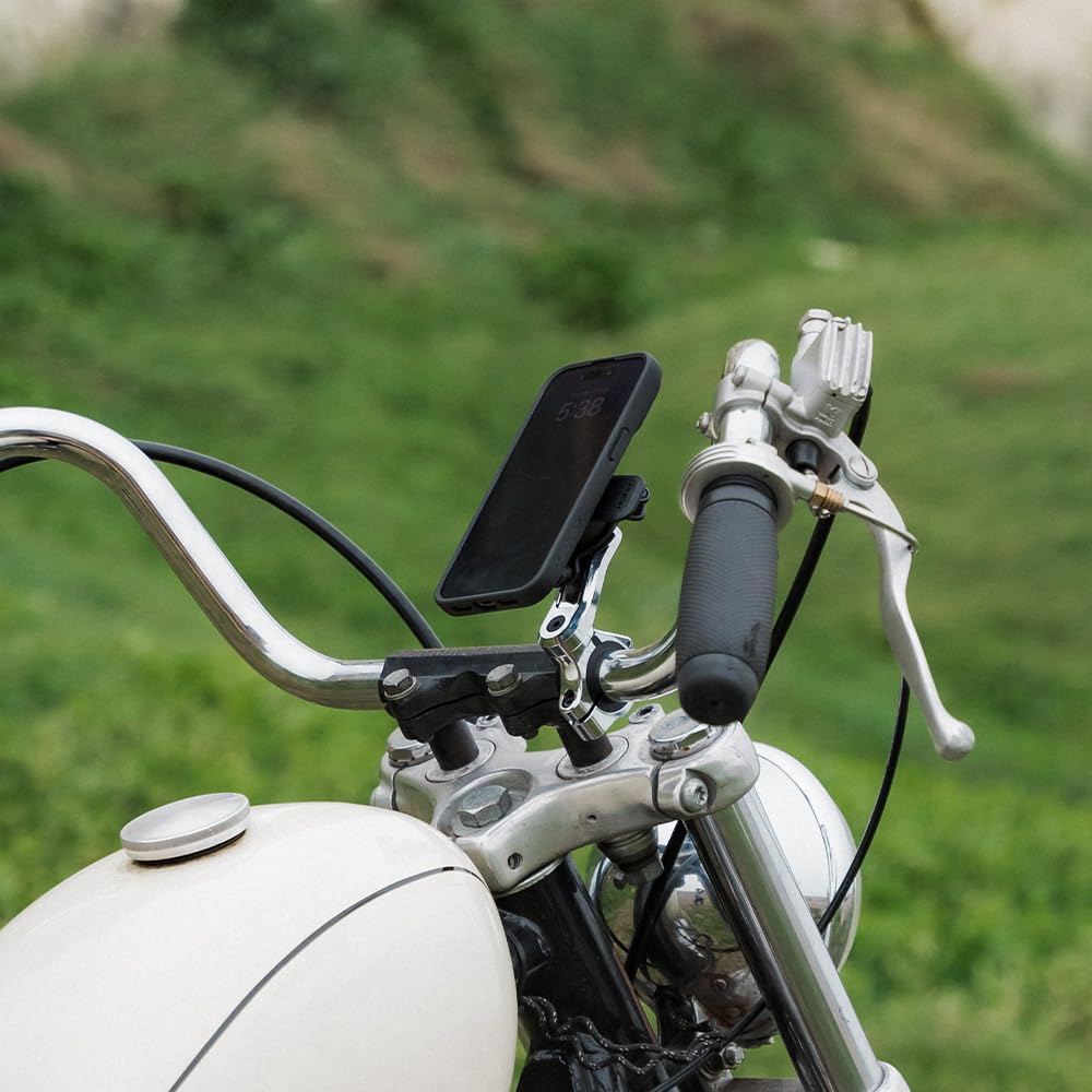 Quad Lock Support Téléphone pour Guidon de Moto Pro Chromé avec Amortisseur de Vibrations et Coque MAG pour iPhone 13