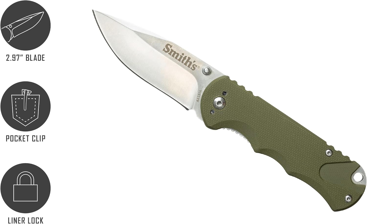 Smith's X-Trainer 2.97" Drop Point Blade Knife - 420 Stainless Steel Satin Finish, G10 Handle, Ambidextrous Thumb Studs, Reversible Pocket Clip, Liner Lock, 7" Overall Length