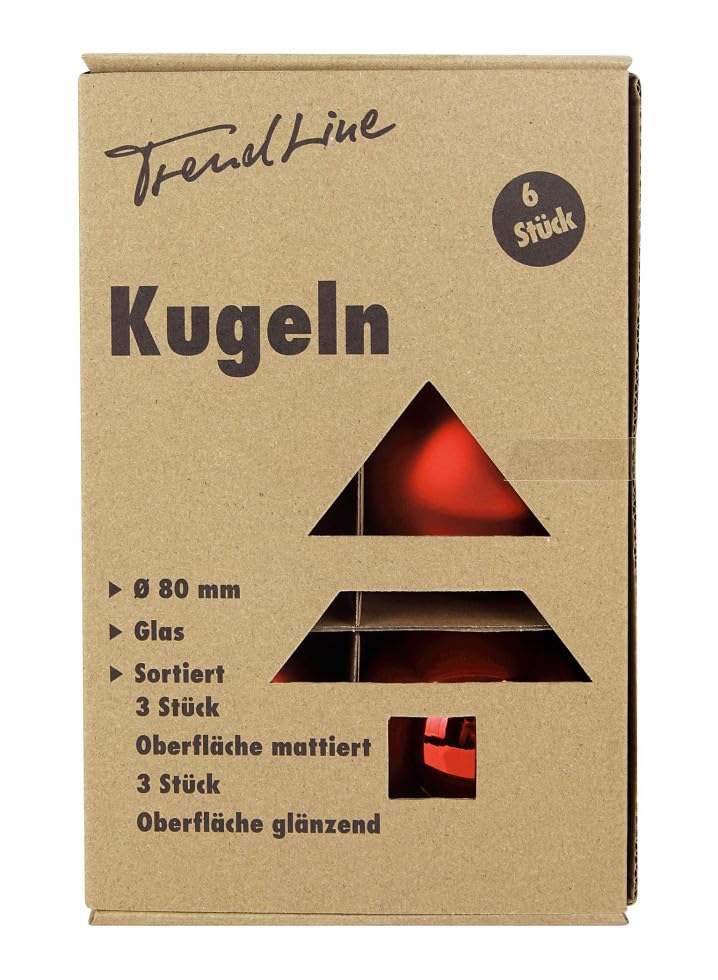 Trend Line Christbaumkugeln 6 Kugeln Ø 8 cm Glas Rot Weihnachtskugeln...