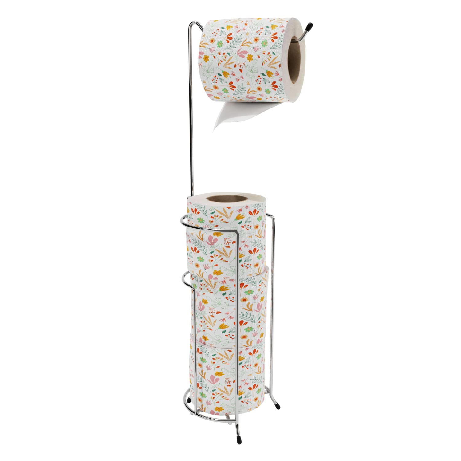 Absolute Living Free Standing Toilet Paper Holder with Storage, Holds 5 Rolls Total, 24.5" Tall