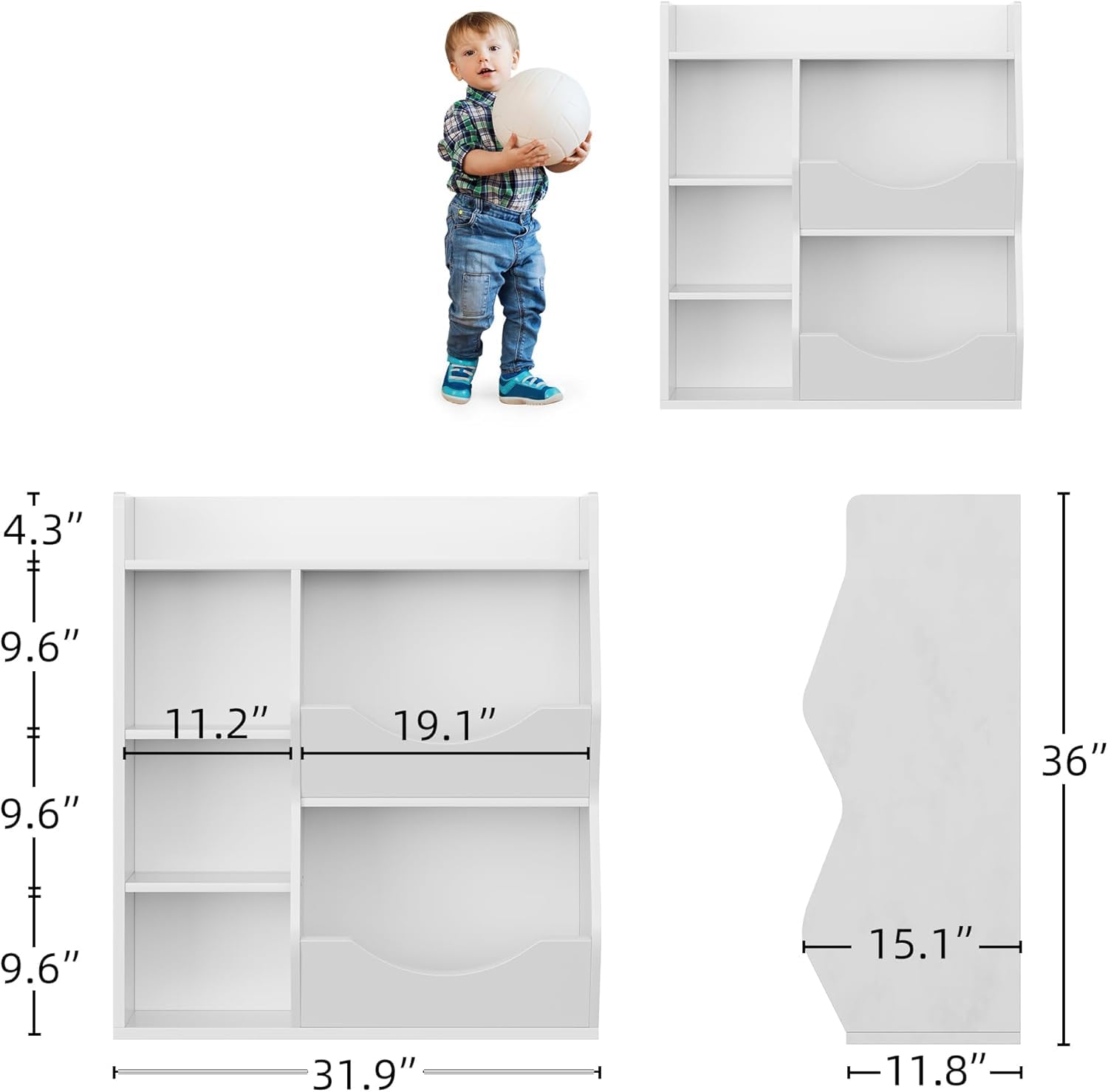 SunnyFurn Kids 3-Tier Toy Storage Organizer Kids Bookshelf Double Side Toy Shelf White- 5 Compartment Bookshelf & Toy Shelf for Kids' Room, Bedroom, Living Room, and Kindergarten - for Toys and Books