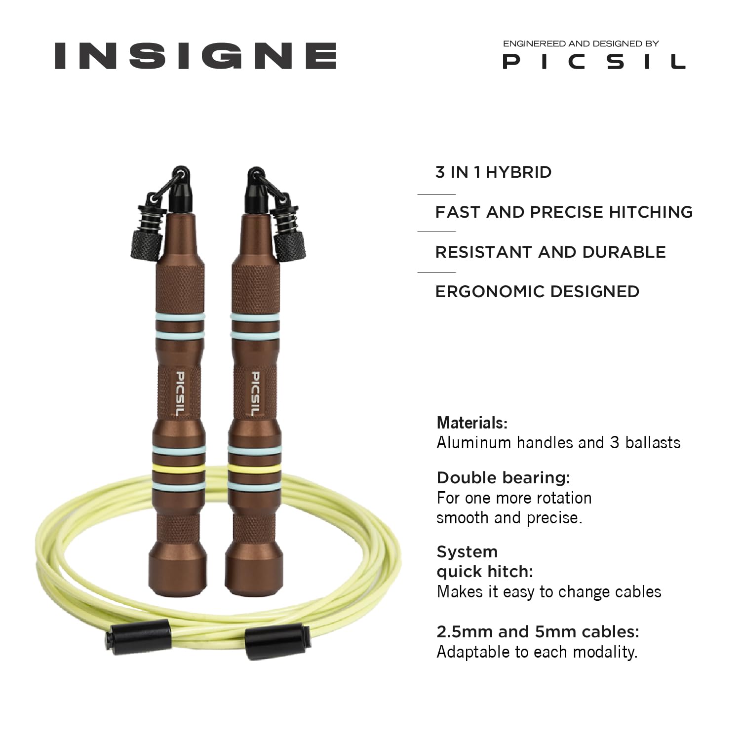 PICSIL - Corda per Saltare Insigne e Accessori, Venduti Separatamente, Speed Rope da Competizione con Manici in Alluminio o Kit Zavorre per Allenamento di Forza e Resistenza