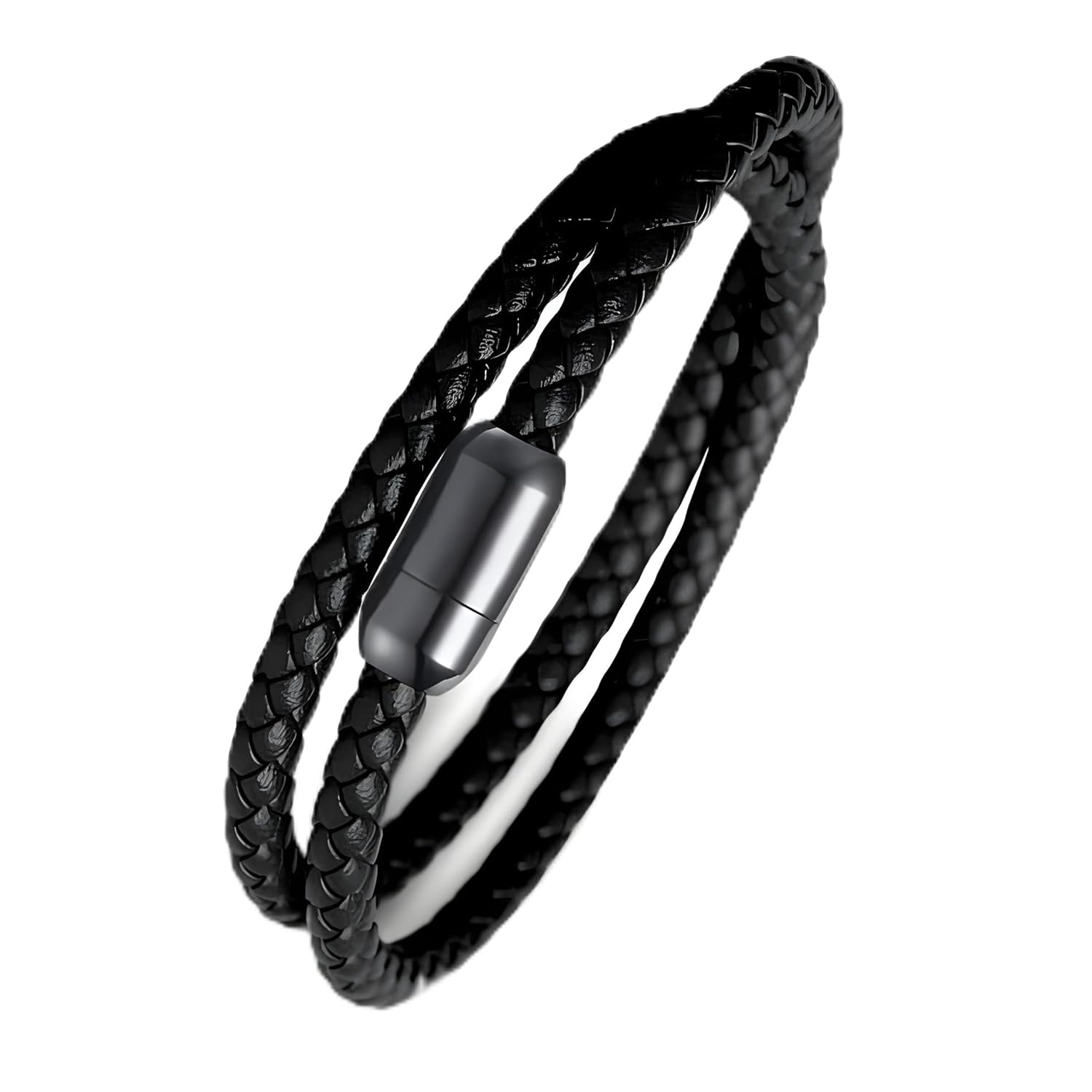 THE MEN THING STARRY TWINE – American Style Genuine Braided Leather Bracelet with Stainless Steel Clasp Magnetic Buckle for Men & Boy (8 inch)
