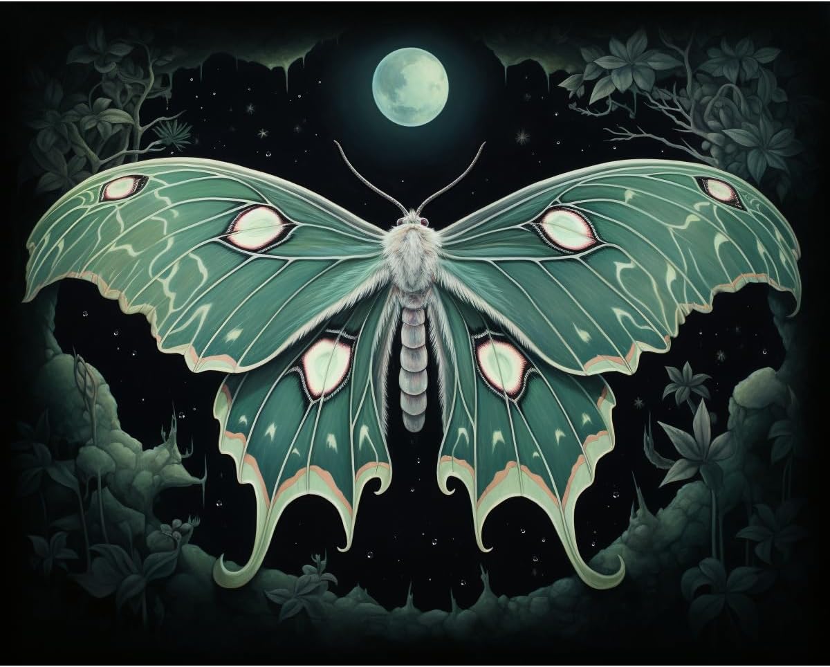 Craftoria Paint by Numbers for Adults 40"x50"cm NO Framed Animal Moonlight Moth 48 Colors