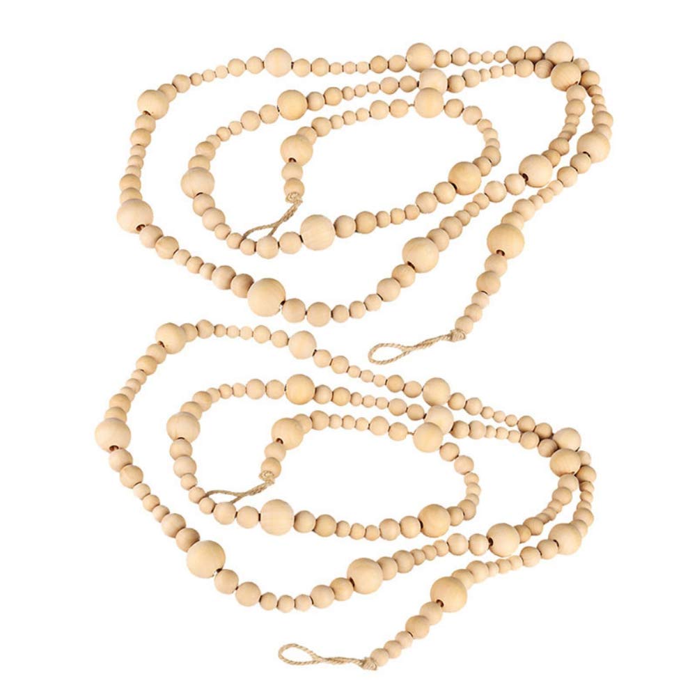 Pretty Comy Wood Beaded Garland Farmhouse Wooden Bead Garland Rustic Country Decor Boho Beads Holiday Decor Wall Hanging Decoration 7.2ft/14.4ft