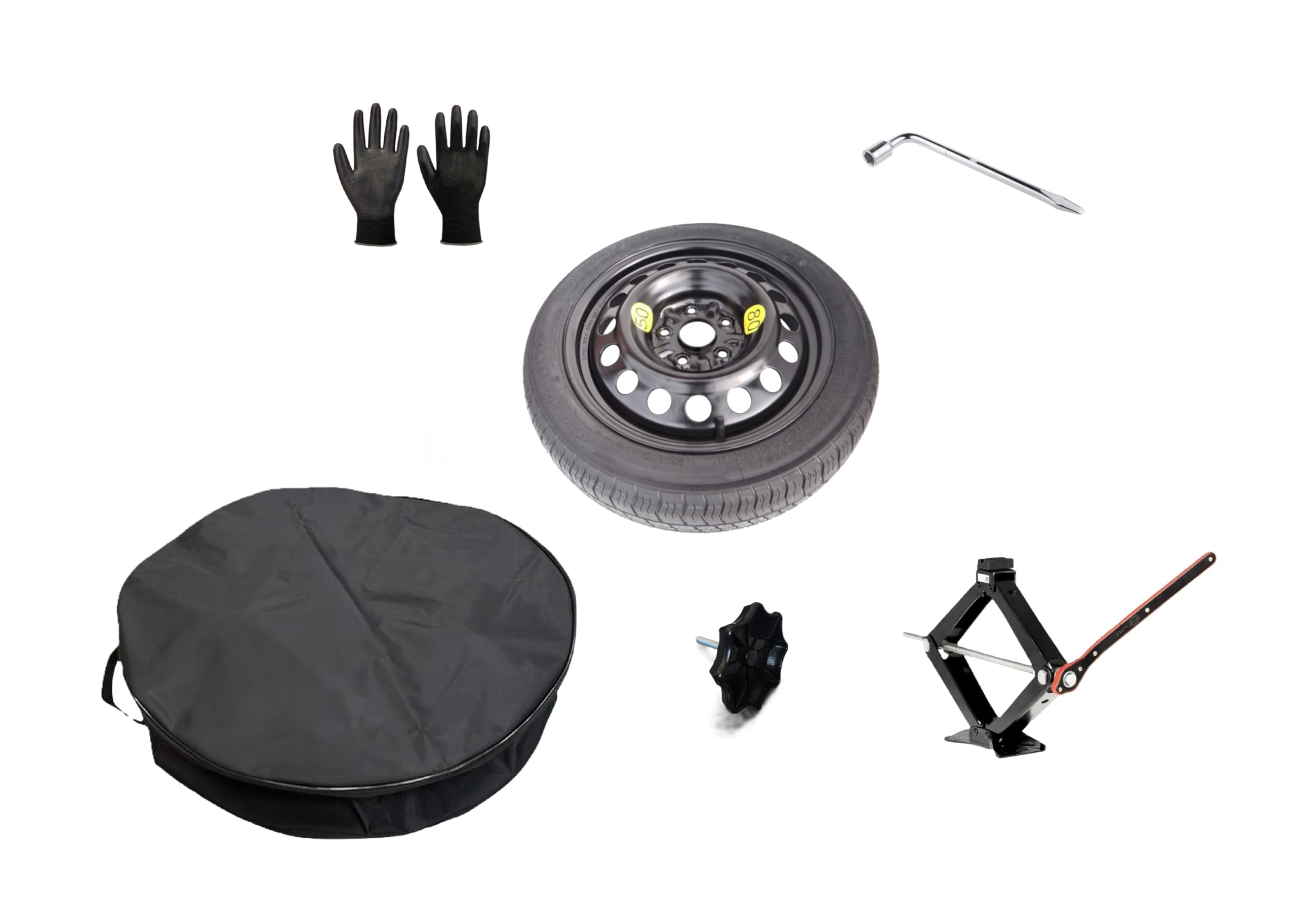Ersatzrad-Set 125/70R19, 19 Zoll, kompatibel mit Toyota C-HR mit Wagenheber, Schlüssel, Schrauben, Schrauben, Handschuhe und Tasche