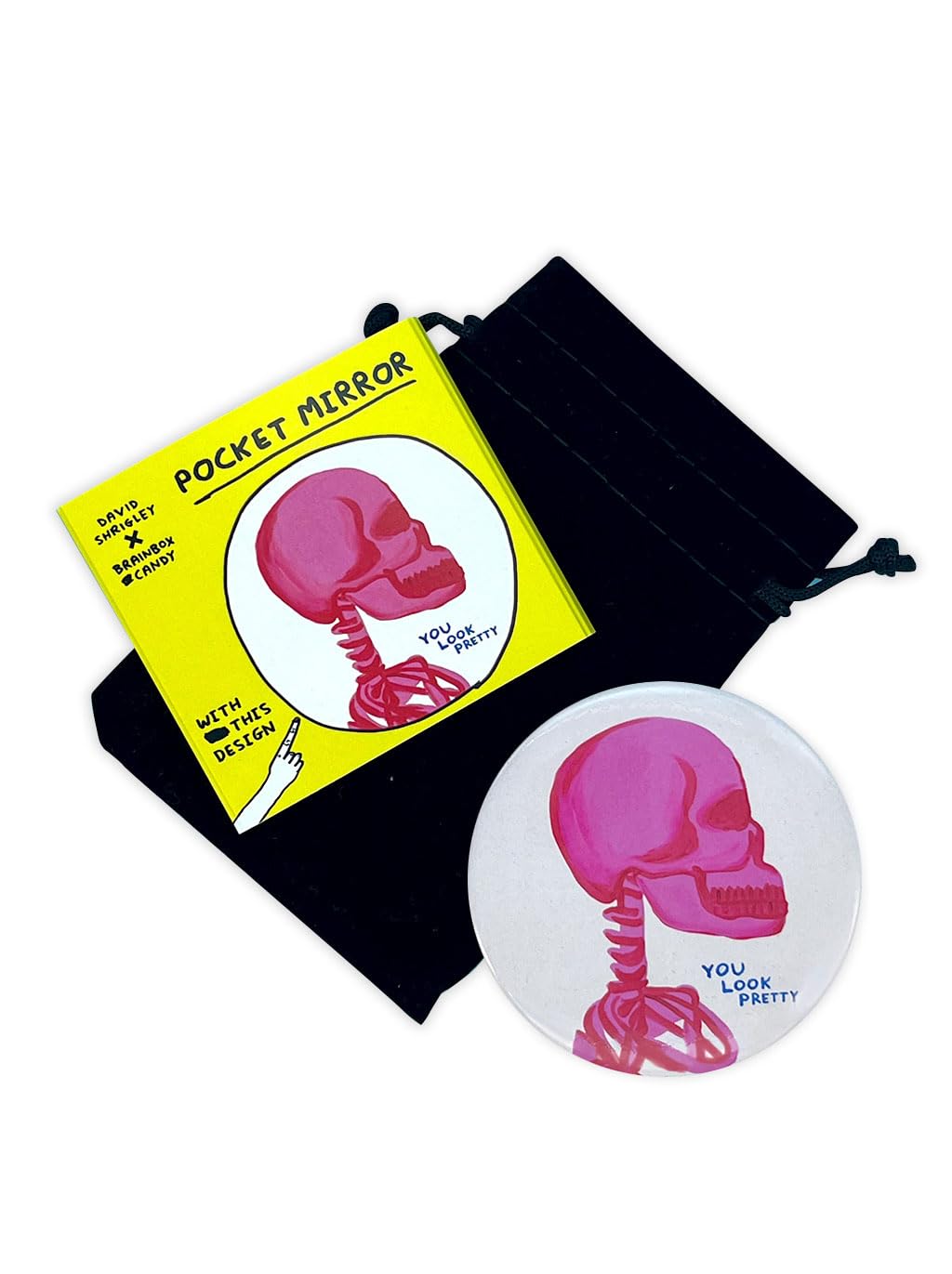 Brainbox Candy Official David Shrigley - Pocket Mirror - 'You Look Pretty' - Present Ideas For Her - Funny Gifts For Girls Women Wife Girlfriend Friend - Unisex Gifts